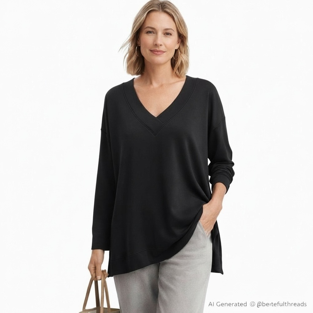 ORVIS  Navy V-Neck Tunic Oversized Drape Top